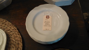 My finds at Treasures:  Six Ironstone dessert plates.  They were 20% off so they cost me less than $15.00!!!    